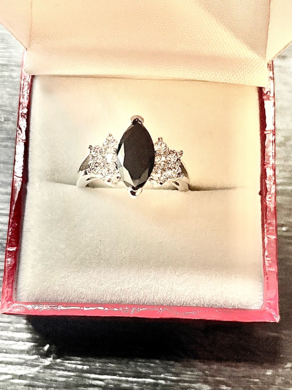 Black Marquise and 3 side stone Cubic Zirconia 18 Kart White Gold Plated Ring